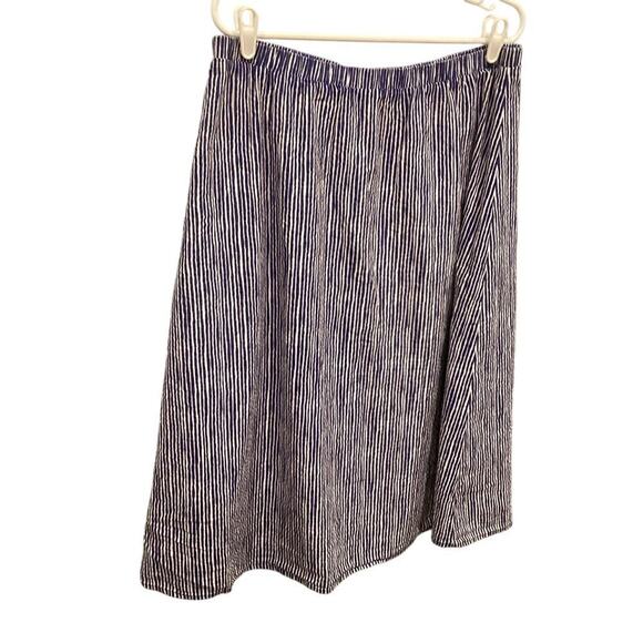 Old Navy Womens Skirt Sz L Elastic Waist Linen Blend Nautical Blue White Striped - Picture 1 of 6